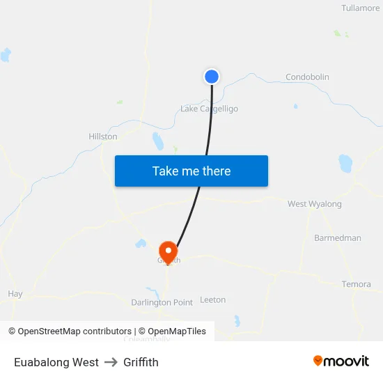 Euabalong West to Griffith map