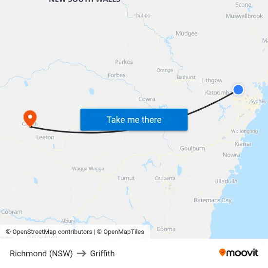 Richmond (NSW) to Griffith map