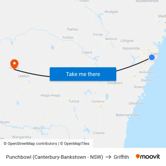 Punchbowl (Canterbury-Bankstown - NSW) to Griffith map
