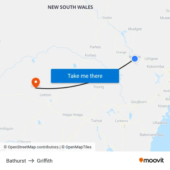 Bathurst to Griffith map