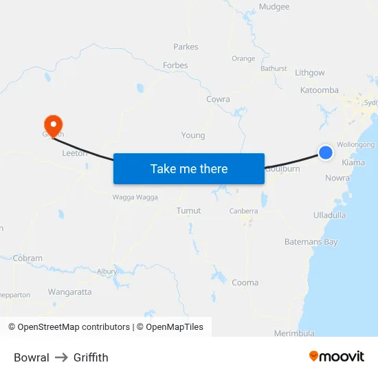 Bowral to Griffith map