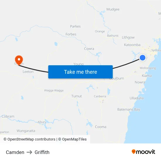 Camden to Griffith map