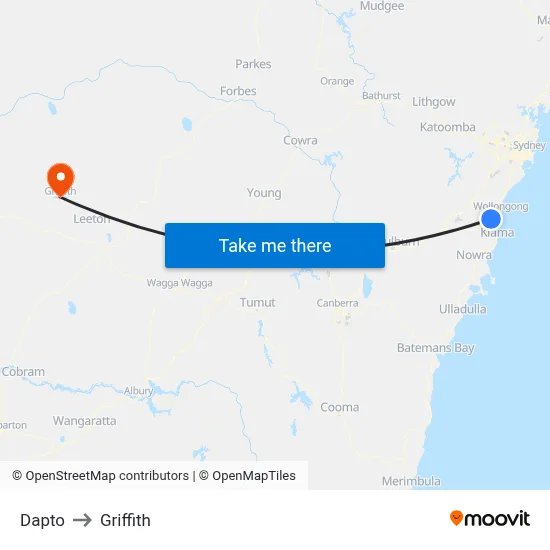 Dapto to Griffith map