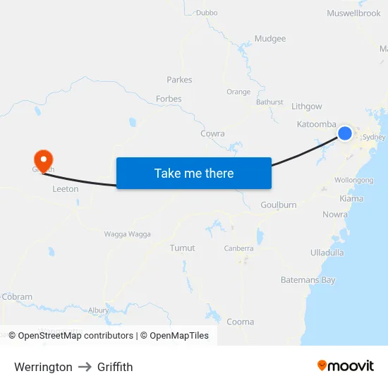 Werrington to Griffith map