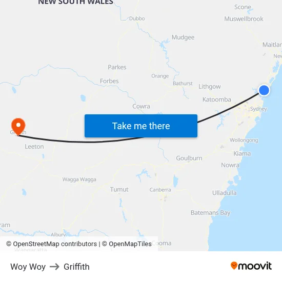 Woy Woy to Griffith map