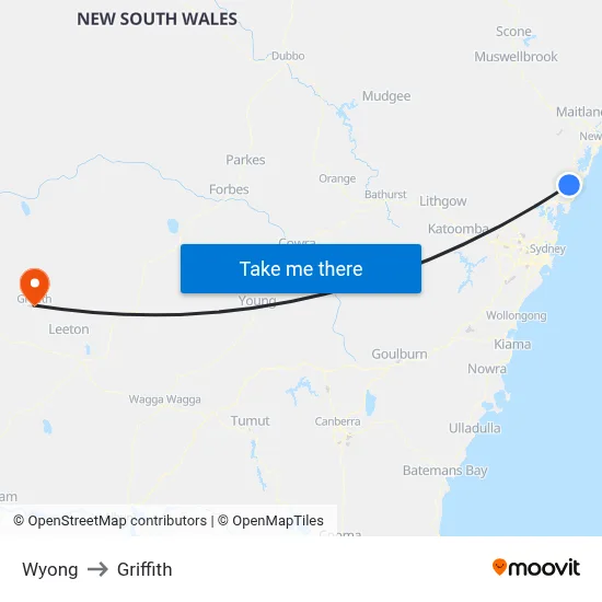 Wyong to Griffith map