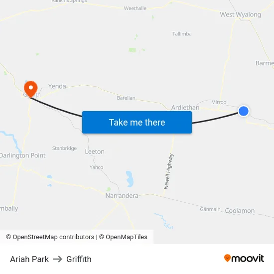 Ariah Park to Griffith map