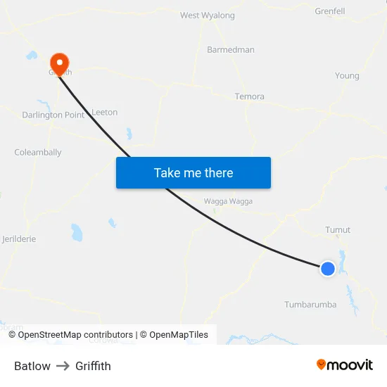 Batlow to Griffith map