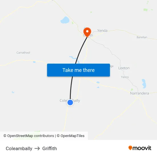 Coleambally to Griffith map