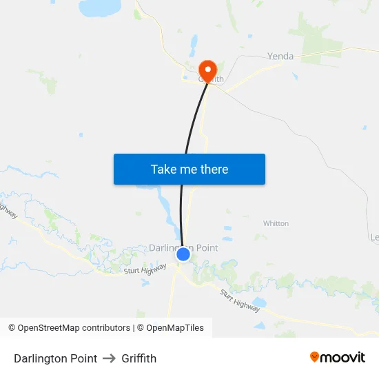 Darlington Point to Griffith map