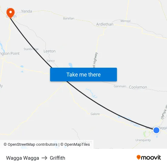 Wagga Wagga to Griffith map