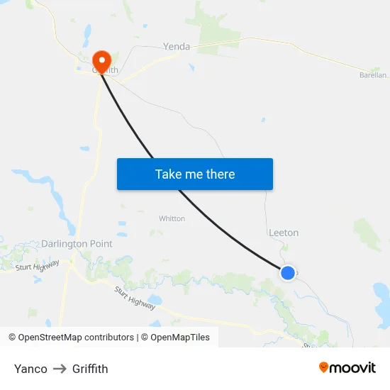 Yanco to Griffith map