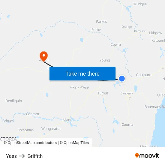 Yass to Griffith map