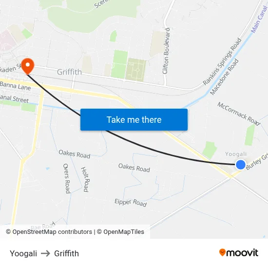 Yoogali to Griffith map