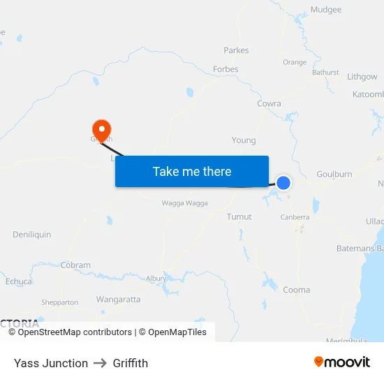 Yass Junction to Griffith map