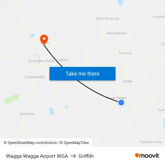 Wagga Wagga Airport WGA to Griffith map