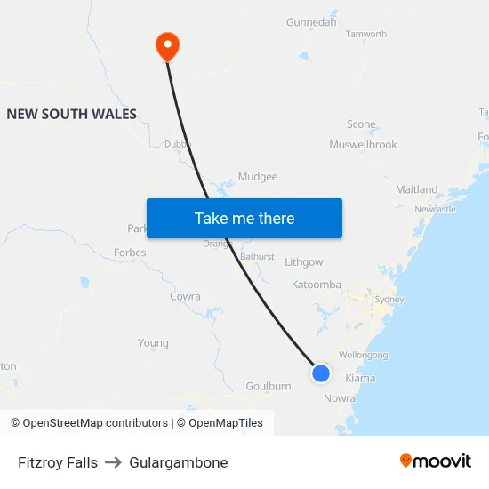 Fitzroy Falls to Gulargambone map