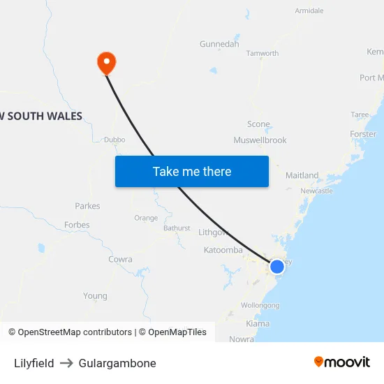 Lilyfield to Gulargambone map
