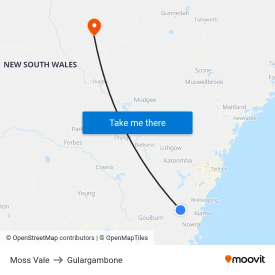 Moss Vale to Gulargambone map