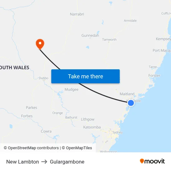 New Lambton to Gulargambone map