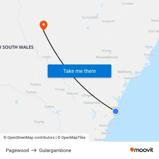 Pagewood to Gulargambone map