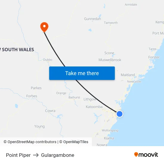 Point Piper to Gulargambone map