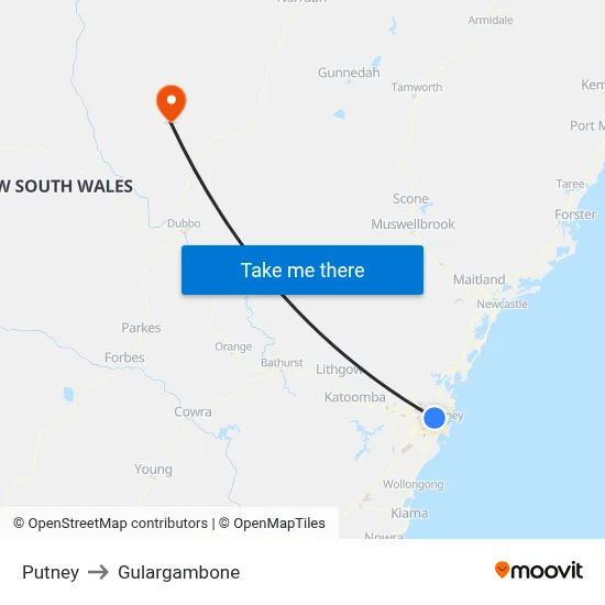 Putney to Gulargambone map