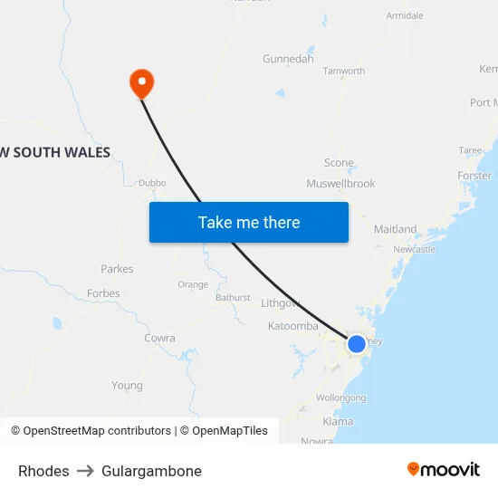 Rhodes to Gulargambone map