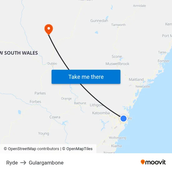 Ryde to Gulargambone map