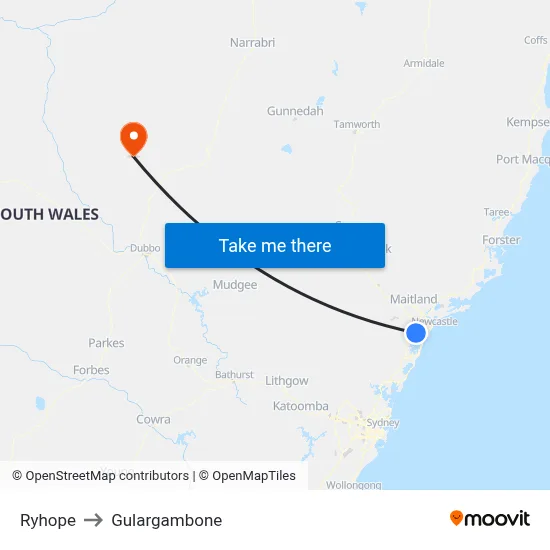 Ryhope to Gulargambone map