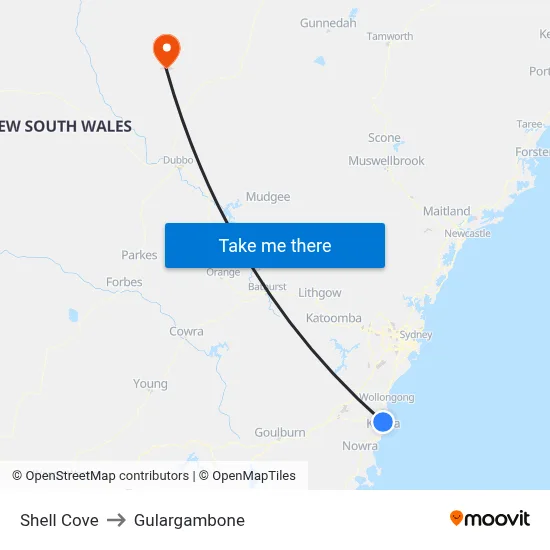Shell Cove to Gulargambone map