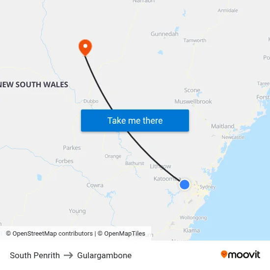 South Penrith to Gulargambone map