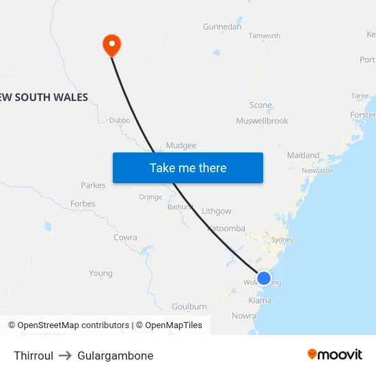 Thirroul to Gulargambone map
