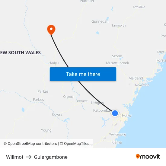 Willmot to Gulargambone map