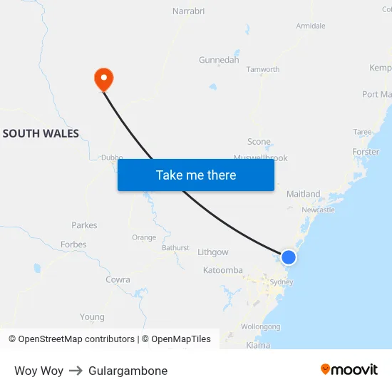 Woy Woy to Gulargambone map