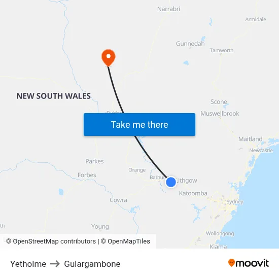 Yetholme to Gulargambone map