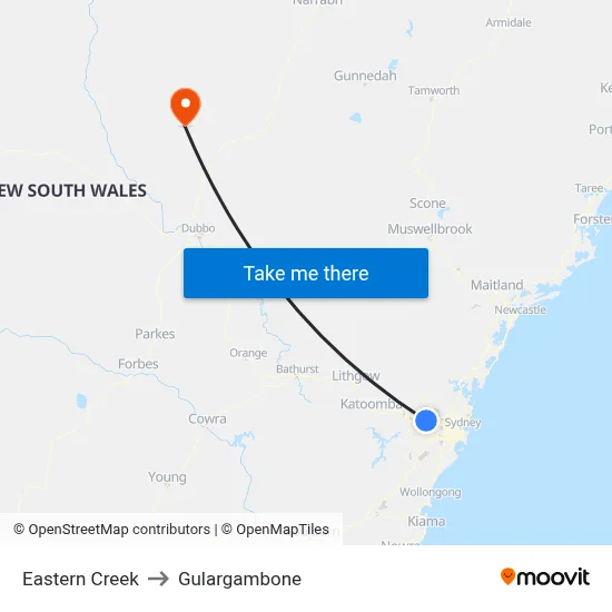 Eastern Creek to Gulargambone map