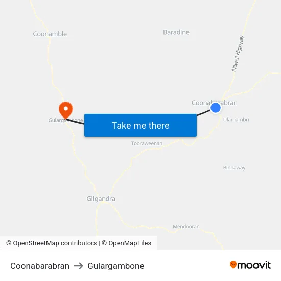 Coonabarabran to Gulargambone map