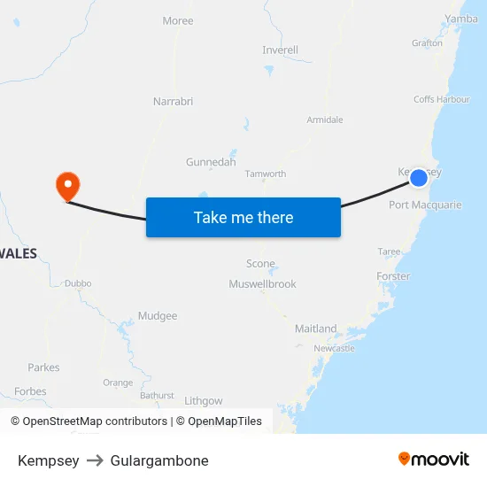 Kempsey to Gulargambone map