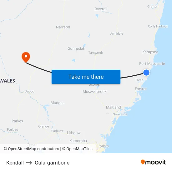 Kendall to Gulargambone map