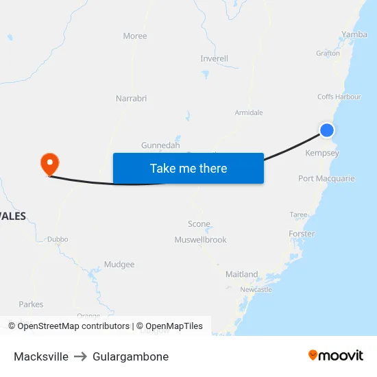 Macksville to Gulargambone map