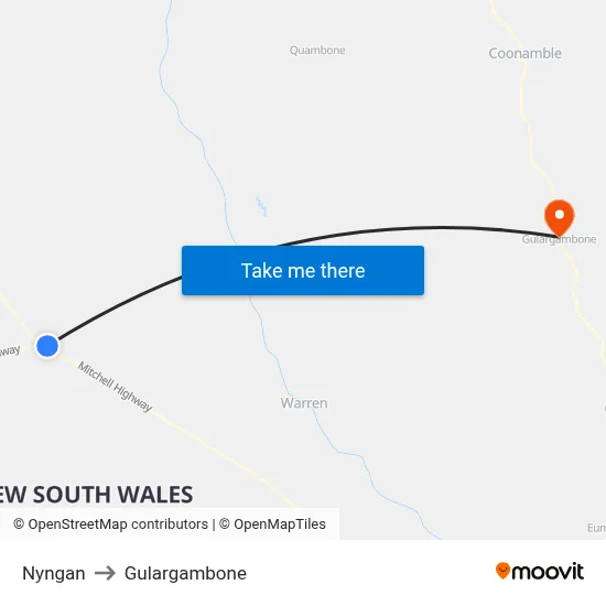 Nyngan to Gulargambone map
