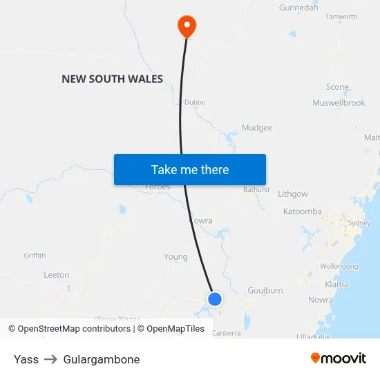 Yass to Gulargambone map