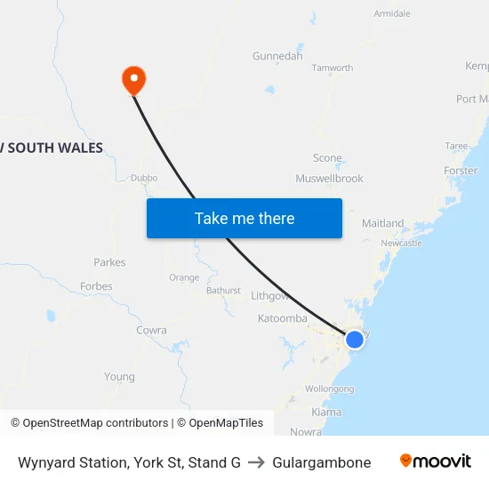 Wynyard Station, York St, Stand G to Gulargambone map