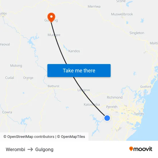 Werombi to Gulgong map
