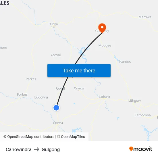 Canowindra to Gulgong map