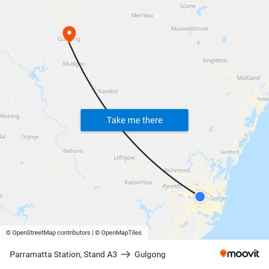 Parramatta Station, Stand A3 to Gulgong map