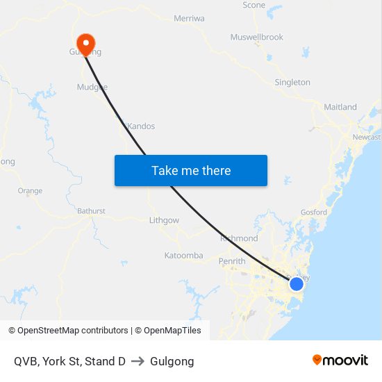 QVB, York St, Stand D to Gulgong map