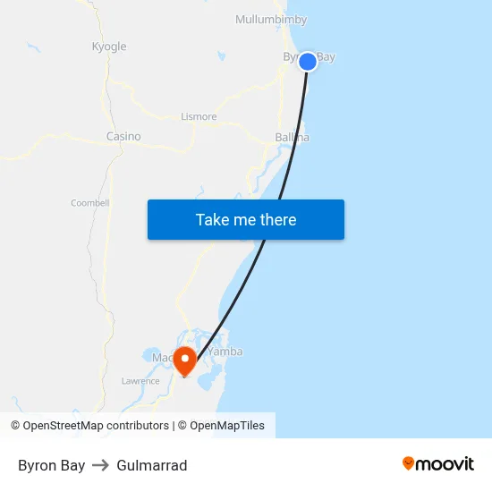 Byron Bay to Gulmarrad map