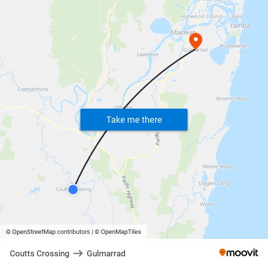 Coutts Crossing to Gulmarrad map